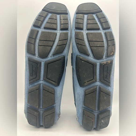 Salvatore Ferragamo Men Driving Suede Blue Moccasin Loafers Logo Sz 9 D - Picture 13 of 16